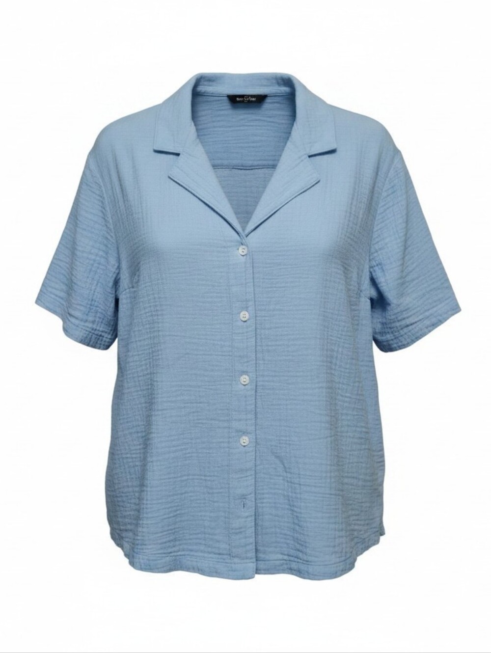 Quince 100% Organic Cotton Baby Blue Button Up Short Sleeved Blouse Small